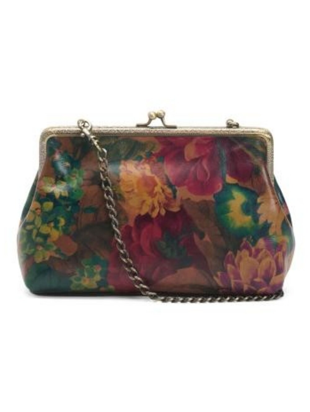 NWT Patricia Nash Floral Leather Frame-Top Chain Shoulder Bag in Multicolor